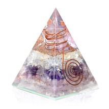 Amethyst Clear quartz and Pink rose quartz mix Crystal Orgone Pyramid for Love, - £31.92 GBP