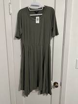 Torrid Olive Green Short Sleeve Cupro Hanky Hem Skater Dress Size Large (0) - £32.12 GBP