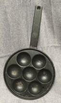Vintage Cast Iron Nonstick Egg Poacher Pancake Puff Dumpling Pan 7 Holes Handle - £52.18 GBP