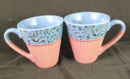 &quot;Coffee Break&quot; Set of 2 Large Mugs By Today&#39;s Home 16oz Pink/Blue Tea Sp... - £18.69 GBP