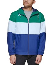 Club Room Men&#39;s Rubberized Lightweight Hooded Rain Jacket in Navy/Green/Ivory-L - £23.65 GBP