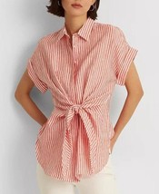 New With Tags LAUREN Ralph Lauren Women&#39;s Striped Tie-Front Linen Shirt ... - $49.49