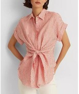 New With Tags LAUREN Ralph Lauren Women&#39;s Striped Tie-Front Linen Shirt ... - $49.49