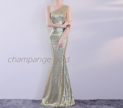 ROSE GOLD One Shoulder Sequin Dress Women Plus Size Mermaid Maxi Sequin Dresses image 3