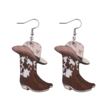Western Cowboy Boots &amp; Hat Double Sided Dangle Earrings - New - £11.79 GBP