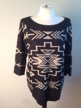 J. Jill M Black Tan Geo Pattern Linen Viscose Blend Knit Sweater Top 3/4 Sleeve - £21.26 GBP