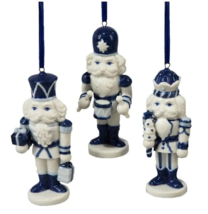 Kurt Adler Set Of 3 Porcelain Delft Blue Nutcracker Christmas Ornaments J0853 - $27.88