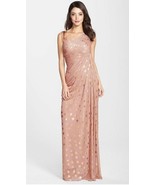 Adrianna Papell Foiled Dot Asymmetrical Mesh Dress Sz 10 Tan Pink Gold - €109,12 EUR Adrianna Papell Foiled Dot Asymmetrical Mesh Dress Sz 10 Tan Pink Gold - €109,12 EUR