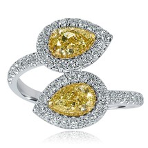 0.92 CT Bypass Pear Shaped Natural Fancy Yellow Diamond Ring 14k White Gold - $56,659.55 MXN