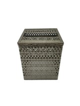 Hollywood Regency Square Cube SILVER TONE Filigree Metal Tissue Box Cover - £23.36 GBP