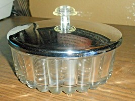 Mid Century Glass Candy Dish W Metal Lid Ribbed Sides Clear Plastic Top - $14.99