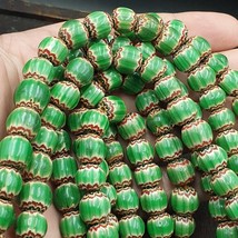 Beautiful Green Red Chevrons venetian Style Beads African Necklace 10-11mm - $43.65