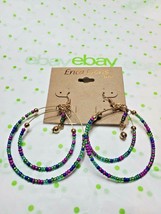 Erica Lyons Gold Tone French Wire Dangle Round Beaded Earrings Pink &amp; Blue Green - £9.95 GBP