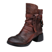 Original Autumn New High Heels Knights&#39; Boots Women Shoes Retro Thick Heel Genui - £135.07 GBP