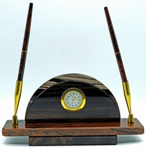 Clock Pen Holder Desktop Item Made from Mahogany Obsidian Stone - £20.82 GBP