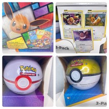 Eevee Evolutions Pokemon  3 Pack Treasure Chest Tin Promo Cards 2 Poke Balls NEW - $98.99