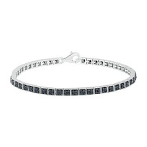 1.50CT Negro Moissanita Cuadrado Enlace Tenis Brazalete En 14K Bañado Oro Blanco - £121.58 GBP