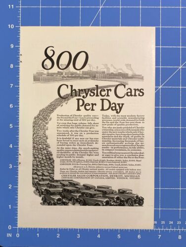 Vtg Print Ad 800 Chrysler Cars Per Day The Six Four Factory Detroit 10" x 6.5" - $11.75