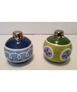 Christmas Bulb Ornaments Salt &amp; Pepper Shakers Green Blue Stoppers Ceram... - £12.58 GBP