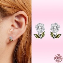 Bamoer Genuine 925 Silver Delicate Flower Ear Studs Colorful Zircon Piercing Ear - $21.85
