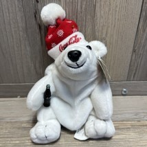 Vtg 1997 Coca Cola Bean Bag Plush Toy Polar Bear Wearing Christmas Santa... - $7.66