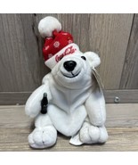 Vtg 1997 Coca Cola Bean Bag Plush Toy Polar Bear Wearing Christmas Santa... - $7.66