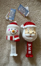 2 PEZ SNOWMAN &amp; SANTA Decoupage Christmas Ornaments 4.5&quot; Shatterproof New Candy - £25.57 GBP