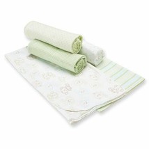 Gerber 5-pack Flannel Receiving Blankets - Neutral Green Blue Tan White Stripe - £23.28 GBP