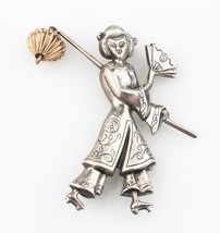 Argent Sterling Pendantes Broche D&#39;Un Asiatique Femme Avec Lantern Par Lang - $3,603.65 MXN