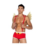 Cupid Costume Set Gold Wings Suspenders Trunks Heart Valentine&#39;s Day LI588 - £25.47 GBP