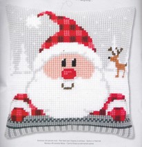 DIY Vervaco Holiday Santa Plaid Hat Cross Stitch Needlepoint 16" Pillow Top Kit - $50.95