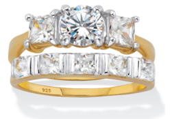 Round Princess 2 Tone Cz Bridal 2 Ring Set Platinum Sterling Silver 6 7 8 9 10 - £159.86 GBP