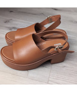 Fitflop Pilar Leather Sandals Women&#39;s Size 7 Tan Back-Strap Platform San... - $43.56
