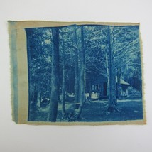 Cyanotype Photograph On Cloth Log Cabin In The Woods Trees Antique 1800s RARE - £39.04 GBP