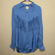 TORN BY RONNY KOBO LOLA FRINGE SHIRT BLUE SZ M NEW - £118.07 GBP