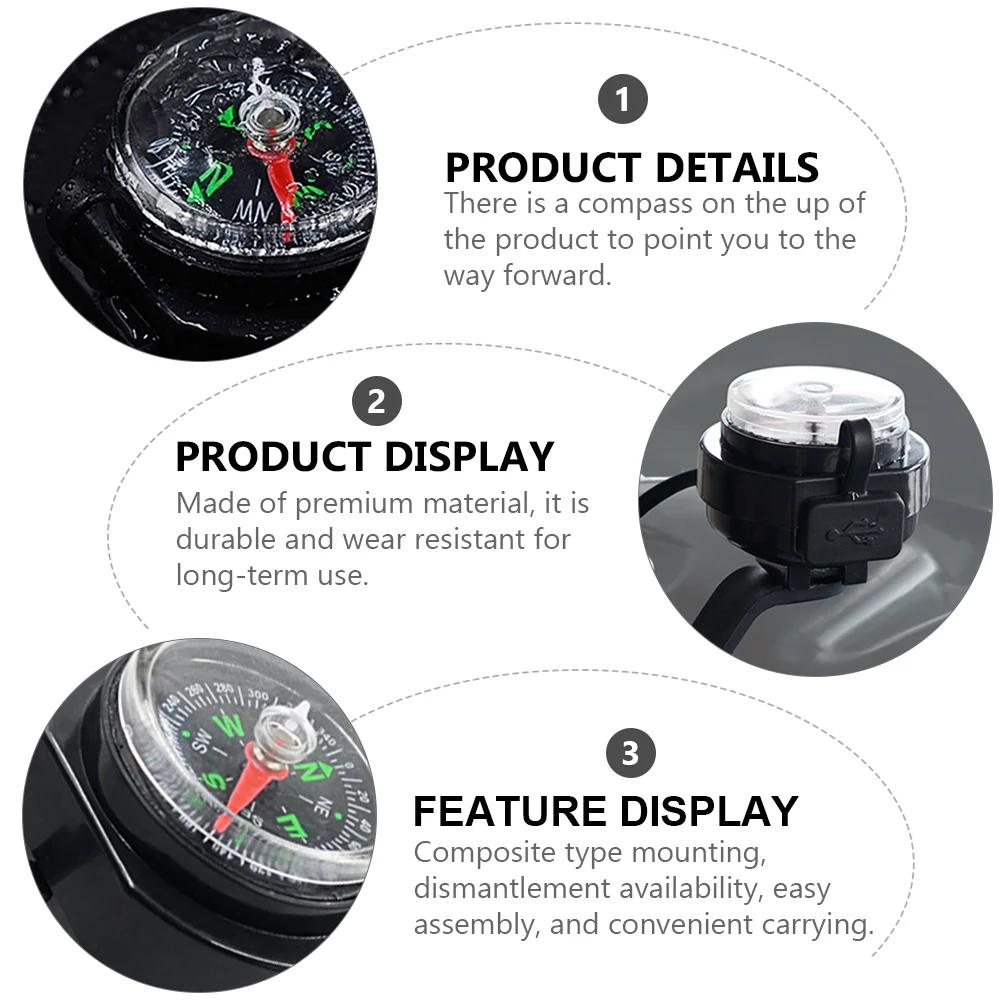 Motorbike USB Charger with Compass, Durable and Easy Installation, Black Color - £16.48 GBP