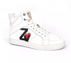 Zadig &amp; Voltaire Flash Leather Sneakers NEW White High Top Heart Logo Sz... - $148.49