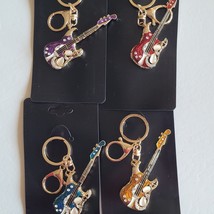 Guitar 3D Shaped Keychain Crystal Bling Bling Rhinestone Keyring Handbag Charm - £10.65 GBP