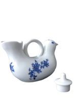 Blue Floral and White Porcelain Bird Pitcher Teapot /Creamer With Lid  -  Japan - $24.75