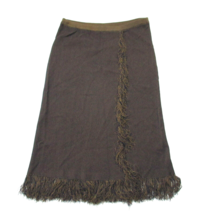 NWT J.Crew A-line Midi in Light Pecan Navy Fringe Wrap Sweater Skirt L - $62.00