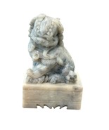 Carved Stone Foo Dog Statue 5&quot; Tall Handcrafted Soapstone Decorative - $62.40