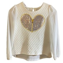 Flapdoodles Girls Top Size 8 Silver Sequin Heart Long Sleeves High Low - £8.40 GBP