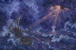 Framed canvas art print giclee Jesus walking on the sea of Galilee water faith - £31.91 GBP+