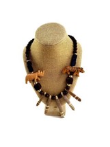 Hand Carved Hand painted Chunky Wood Tribal Animal Brown Necklace - £15.53 GBP