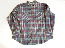 Kingsport Button Down Mens Shirt Polo Plaid Check Large L Size Red Blue Green - £5.44 GBP