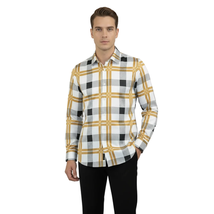Men's Sports Shirt By Moderno Plaid Fancy Silky Long Sleeves MJLS-809 White image 4