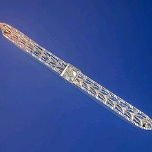 Earth mined Diamond Deco Bar Pin Vintage Antique Platinum Filigree 14k B... - €1.391,98 EUR