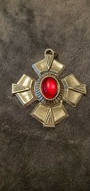 JPI 2000 SILVER PLATED CROSS PENDANT WITH FAUX RUBY STONE - $10.00