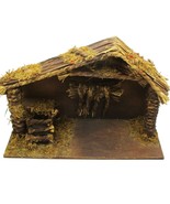 Vtg Rustic Wooden Creche With Straw &amp; Moss Details Handmade Taiwan 1980s... - $15.84