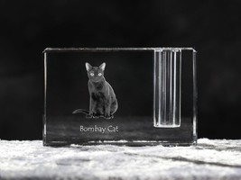 Bombay cat , crystal pen holder with cat, souvenir, decoration, limited edition - £40.20 GBP